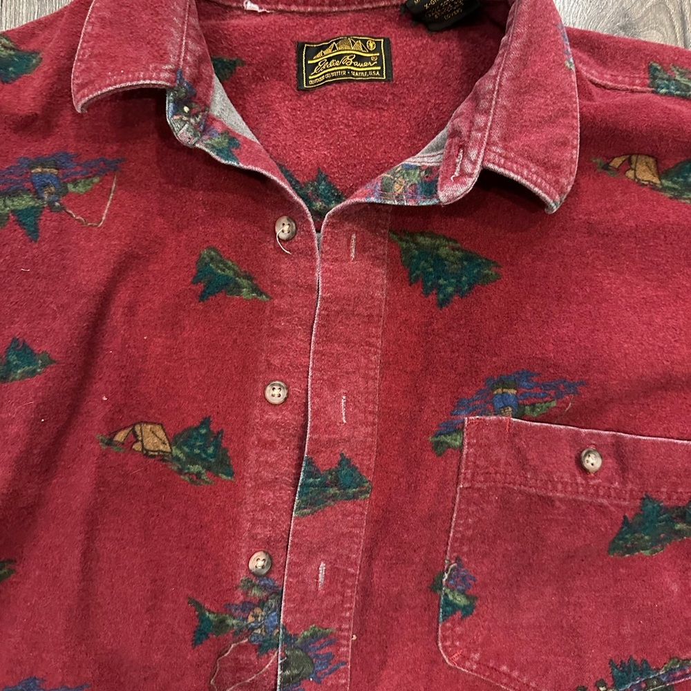 Vintage 90s Eddie Bauer Button Up Camping Work Shirt Lined Flannel USA XL Red